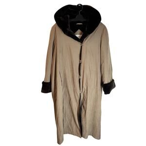 Vintage Norm Thompson Long Coat Women Large Faux Fur Hooded Lined Overcoat 90s